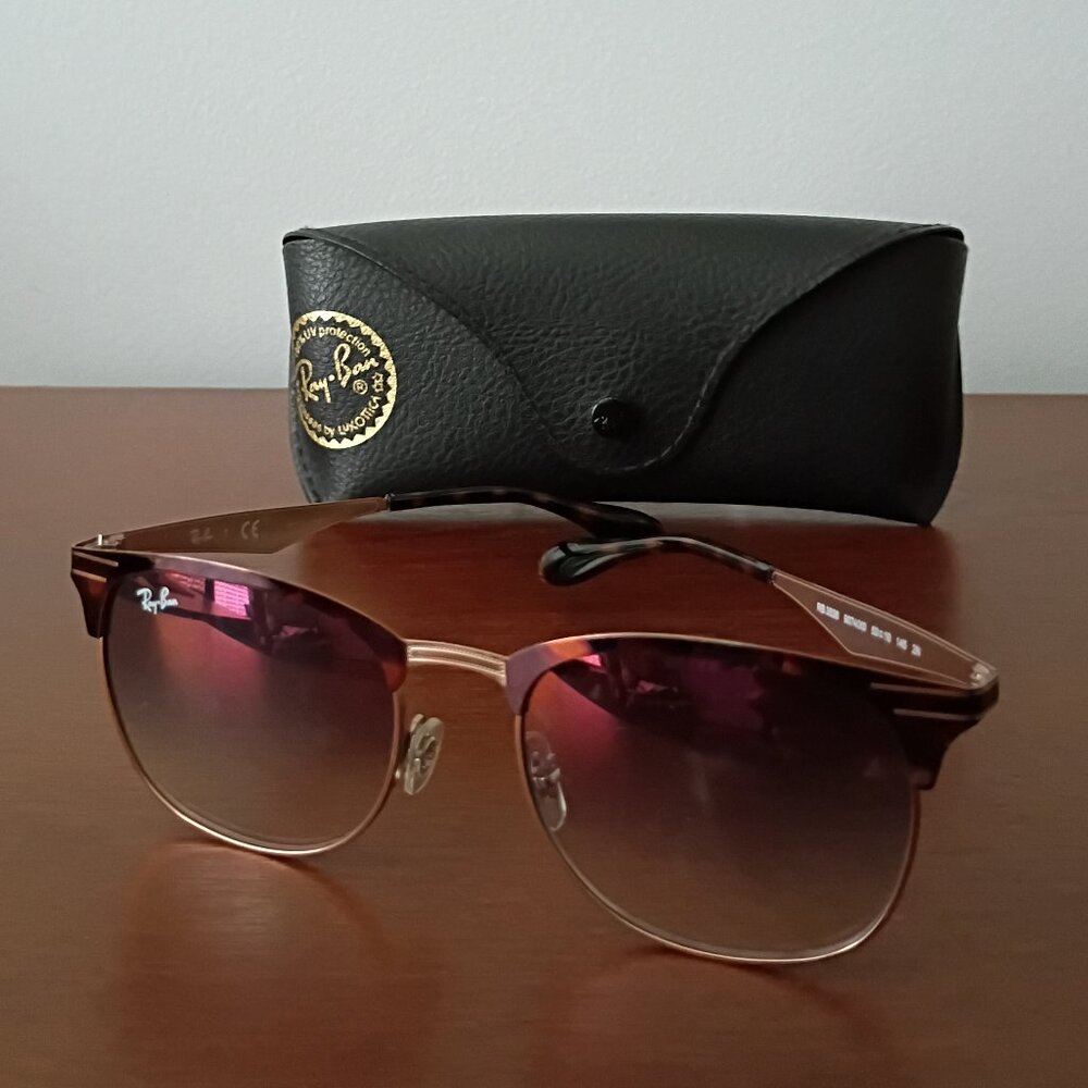 RAY-BAN RB 3538 9074/XO Clubmaster Copper Tortoise Blue Gradient Sunglasses